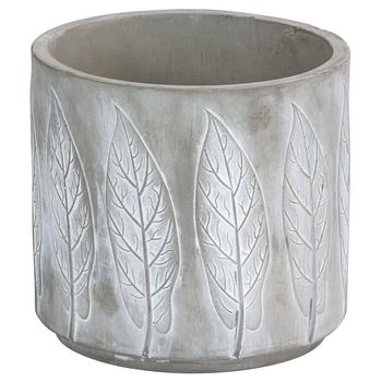 3 x Dehner Beton-Übertopf Blumentopf Leaf, rund, Grau - Beton - Mindestbestellmenge: 3 Stk.
