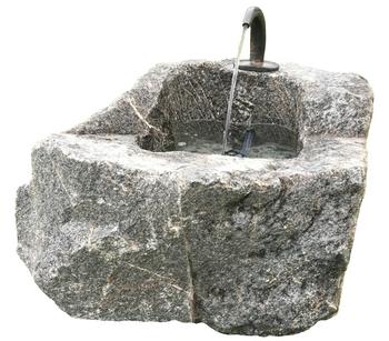 Rottenecker Granit-Trog mit Wasserauslauf, Grau, Hellbraun - Granit, Bronze