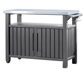 tepro Grill- Beistelltisch, 2-türig, Dunkelgrau - Edelstahl / Polypropylen