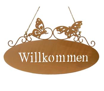 Dehner Metall-Gartenschild Willkommen, Braun - Metall