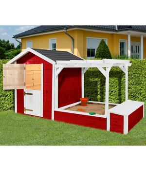Tabaluga Spielplatz, ca. B286/H154/T153 cm, Rot / Weiß - Fichtenholz