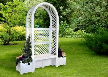 KHW Kunststoff-Gartenbank mit Rosenbogen Amsterdam, ca. B174/H207/T49 cm