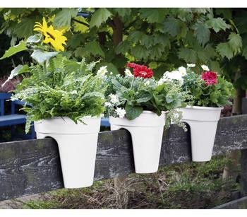 KHW Kunststoff-Geländertopf Flowerclip, rund, ca. Ø27/H27 cm, 3er-Set, Weiß - Kunststoff