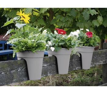 KHW Kunststoff-Geländertopf Flowerclip, rund, ca. Ø27/H27,5 cm, 3er-Set, Grau - Kunststoff
