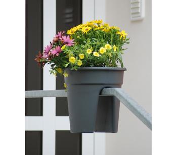 KHW Kunststoff-Geländertopf Flowerclip, rund, ca. Ø27/H27,5 cm, 3er-Set, Dunkelgrau - Kunststoff