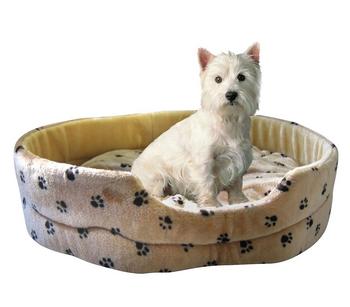 Silvio Design Hundebett mit Pfotenmotiv, oval, Beige - Vlies