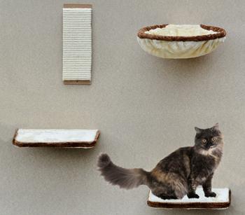 Silvio Design Kletterwand für Katzen, 4-teilig, Beige / Braun - Plüsch Sisal Flachpressplatten