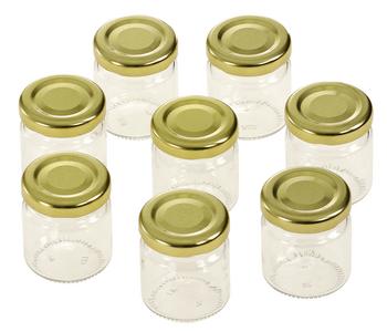 2 x Dehner Einkochglas mit Schraubdeckel, 53 ml, 8er-Set, Transparent / Gold - Glas Blech - Mindestbestellmenge: 2 Stk.