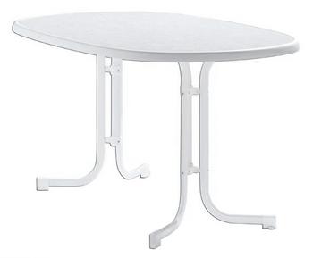 Sieger Boulevard-Klapptisch mit mecalit-PRO -Platte, ca. B140/H72/T90 cm, Weiß - Stahl / Kunststoff