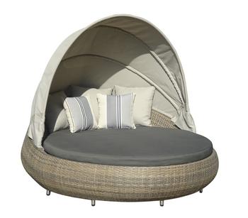 Dehner Sunlounger Florida, ca. B160/H160/T220 cm, Braun - Polyrattan, Aluminium, Textilene