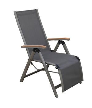 Dehner Relaxsessel Colmar, Grau / Dunkelgrau Hellbraun - Textilene Teakholz