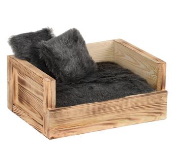 Silvio Design Tiersofa Benny mit 2 Kissen, Grau - Holz / Plüsch Vlies