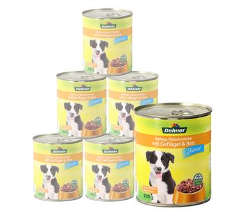 Dehner Lieblinge Nassfutter für Hunde Junior, Geflügel & Reis, 6 x 400 g/800 g