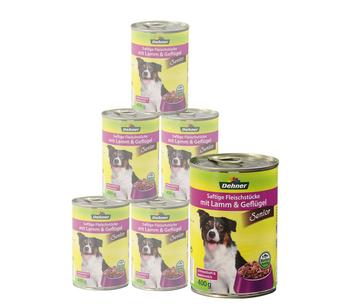 Dehner Lieblinge Nassfutter für Hunde Senior, Geflügel & Lamm, 6 x 400 g/800 g