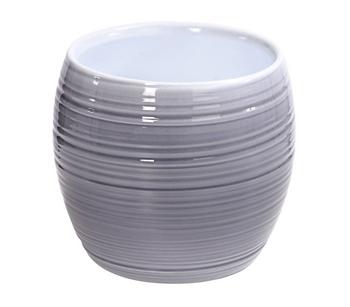 Dehner Keramik-Übertopf Groove, bauchig, grau, ca. Ø15 cm