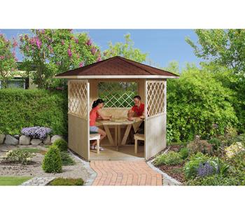 Weka Pavillon 233 inkl. Sitzgarnitur, ca. B283/H245/T327 cm, Natur - Holz