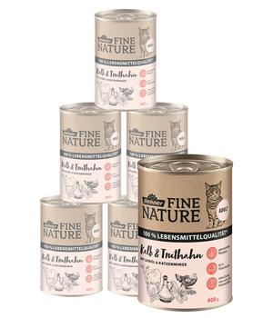 Dehner Fine Nature Nassfutter für Katzen Adult, Kalb & Truthahn mit Leinöl & Katzenminze