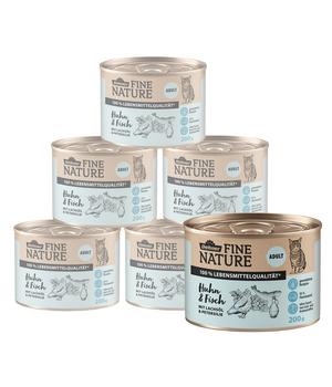 Dehner Fine Nature Nassfutter für Katzen Adult, Huhn & Fisch mit Lachsöl & Petersilie