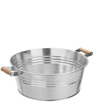Dehner Zink-Wanne mit Holzgriffen, rund, silber - Stahl