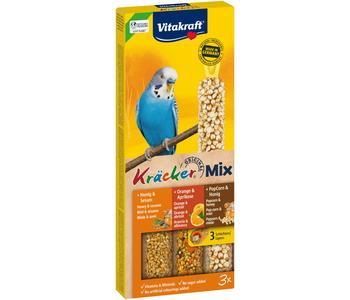 Vitakraft® Kräcker® Original Mix + Honig / Orange / PopCorn für Wellensittiche, 3er Pack
