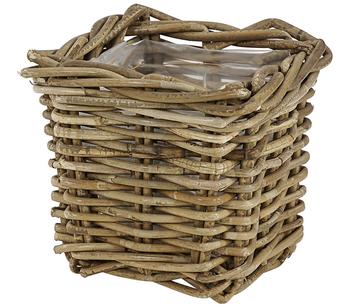 Van der Leeden Rattan-Topf, quadratisch, grau-braun, Hellbraun / Hellgrau - Rattan