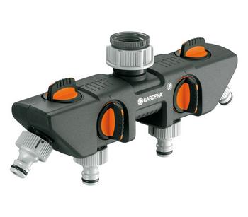 GARDENA 4-Wege-Verteiler für Gartenschläuche, Grau / Orange