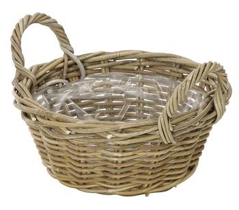 Dehner Rattan Pflanzschale mit Henkel, grau/braun -