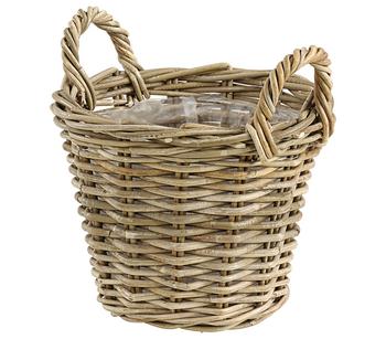 Van der Leeden Rattan-Korb mit Henkeln, rund, grau-braun, Hellbraun / Grau - Rattan