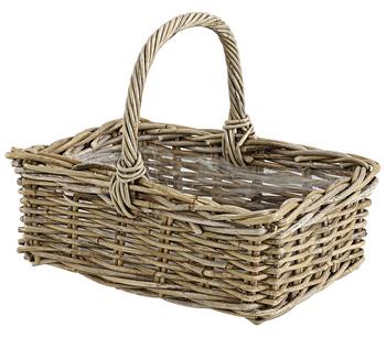 Van der Leeden Rattan-Korb mit Henkel, grau-braun, ca. B40/H30/T28 cm, Braun / Grau - Rattan