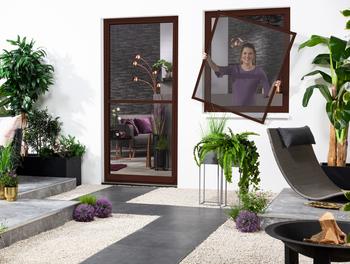 Hecht Fliegengitter Fenster mit Pollenschutz, ca B100/H120 cm, Dunkelbraun - Aluminium / Polyester