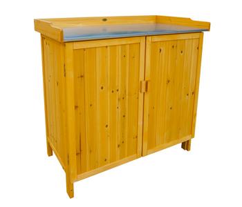 Habau Gartentisch mit Unterschrank, ca. B98/H95/T48 cm, Hellbraun - Tannenholz / Blech