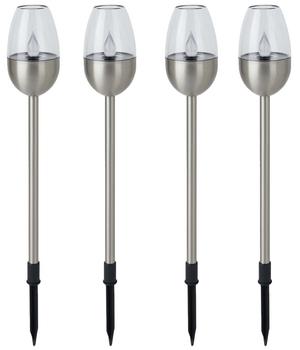 Dehner Solar-Edelstahlleuchte, 4er-Set, Silber / Transparent - Edelstahl Kunststoff