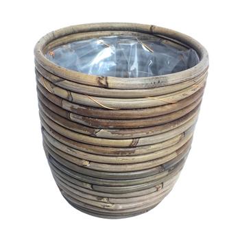 Van der Leeden Rattan-Topf, grau-braun, Hellgrau / Hellbraun - Rattan