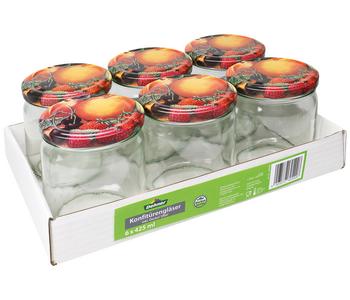 2 x Dehner Konfitürenglas, 425 ml, 6er-Set, Transparent / Rot Orange - Glas Blech - Mindestbestellmenge: 2 Stk.