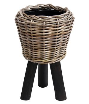 Van der Leeden Rattan-Topf mit Füßen, rund, grau