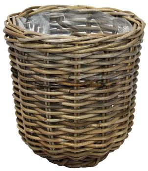 Van der Leeden Rattan-Pflanzkorb, grau-braun, Hellbraun / Hellgrau - Rattan