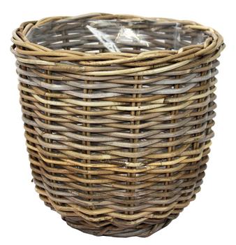 Van der Leeden Rattan-Pflanzkorb, grau-braun, Hellbraun / Hellgrau - Rattan