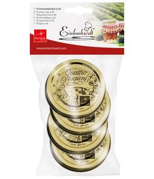 3 x Einkochwelt Quattro Stagioni Schraubdeckel für Einkochgläser, 4er-Set, Gold - Aluminium - Mindestbestellmenge: 3 Stk.