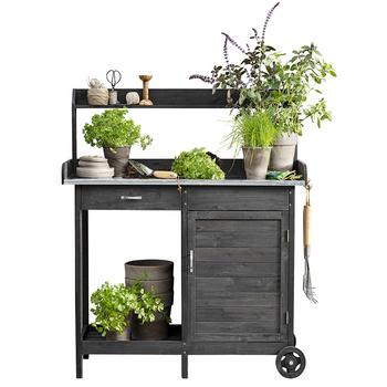 Dehner Pflanztisch - Gartentisch Hamilton, ca. B112/H125/T46 cm, Grau Tannenholz