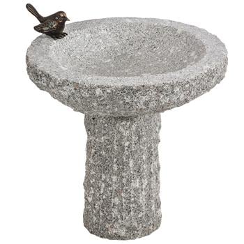 Dehner Granit-Vogeltränke, ca. Ø35/H40 cm, Hellgrau - Granit / Bronze