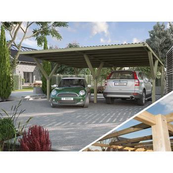 Weka Y-Doppelcarport 612 ohne Dacheindeckung, ca. B592/H250/T606 cm, Natur
