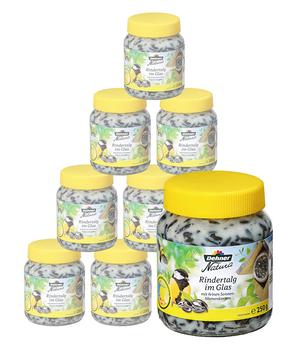 Dehner Natura Premium Wildvogelfutter Rindertalg im Glas, Sonnenblumenkerne, 8 x 250 g