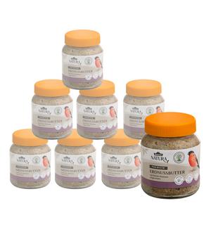 Dehner Natura Premium Wildvogelfutter Erdnussbutter im Glas, Rosine, 8 x 340 g