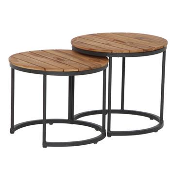 Siena Garden Beistelltischset Baros, ca. Ø50/H41-46 cm, Hellbraun / Schwarz - Aluminium Teakholz
