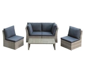 Dehner Geflecht-Lounge Rom, 4-teilig, Grau, Braun - Aluminium, Polyester, Glas, Polyrattan