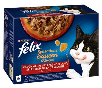 PURINA felix® Nassfutter für Katzen Sensations Saucen Geschmacksvielfalt vom Land