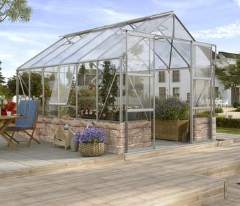 Vitavia Gewächshaus Cassiopeia 9900, ESG/HKP, inkl. Sockel Sandstein, Silber - Aluminium, Polycarbonat, Sicherheitsglas