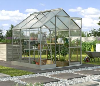 Vitavia Gewächshaus Pontos 3800, ESG/HKP, inkl. Fundament, Silber - Aluminium, Stahl, Sicherheitsglas, Polycarbonat