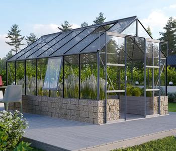 Vitavia Gewächshaus Cassiopeia 11500, ESG/NSG, inkl. Sockel Sandstein, Silber - Aluminium / Sicherheitsglas