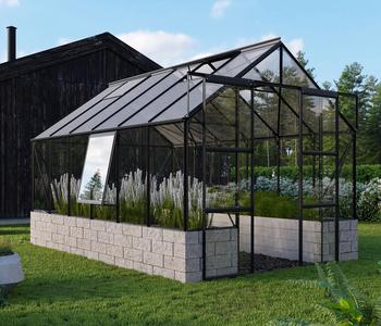 Vitavia Gewächshaus Cassiopeia 9900, ESG/NSG, inkl. Sockel Sandstein, Schwarz - Aluminium / Sicherheitsglas